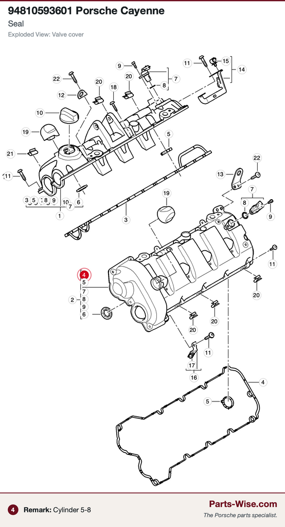 Porsche Engine Valve Cover Gasket Kit - Genuine Porsche 94810593601KT