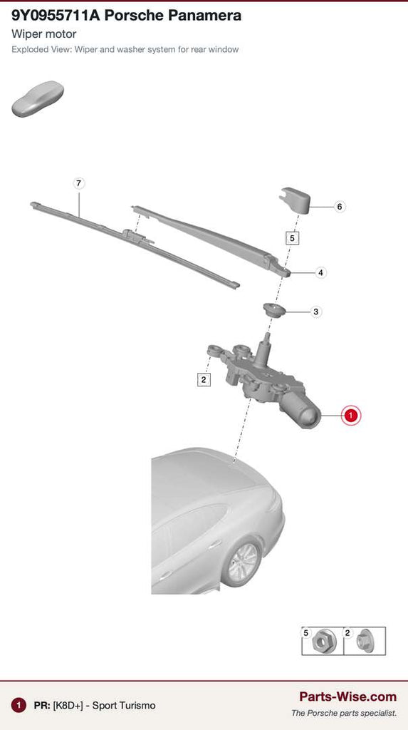 Porsche Back Glass Wiper Motor - Valeo 582709